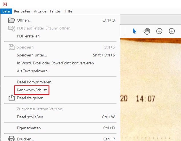 Ein Bild, das Screenshot enthält.
Acrobat DC mit Kennwort schützen