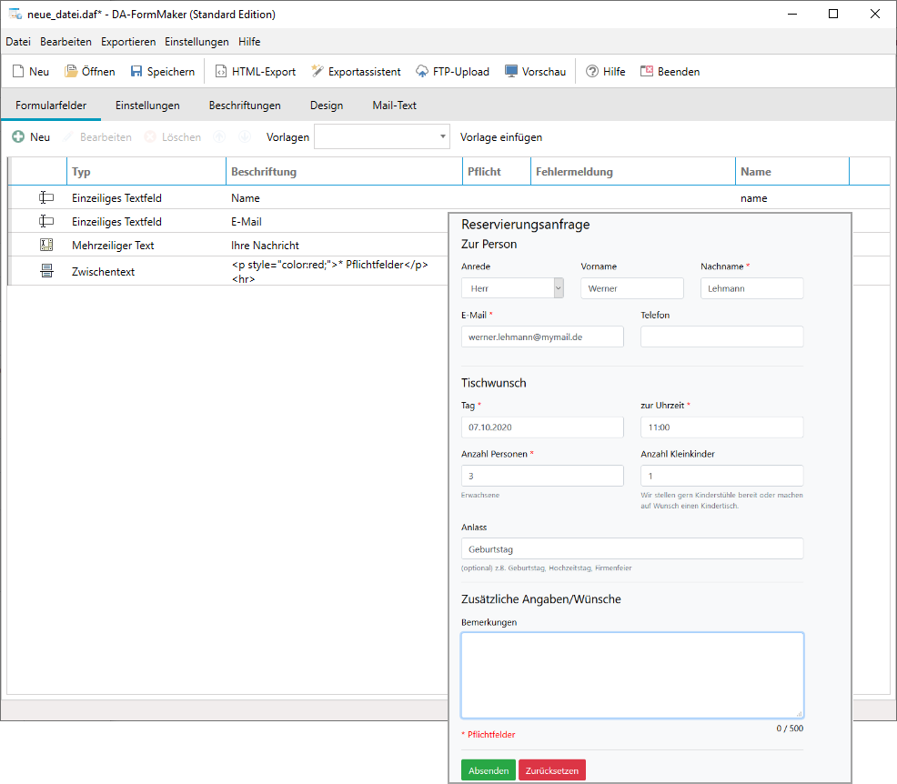 Neue Datei Da-FormMaker